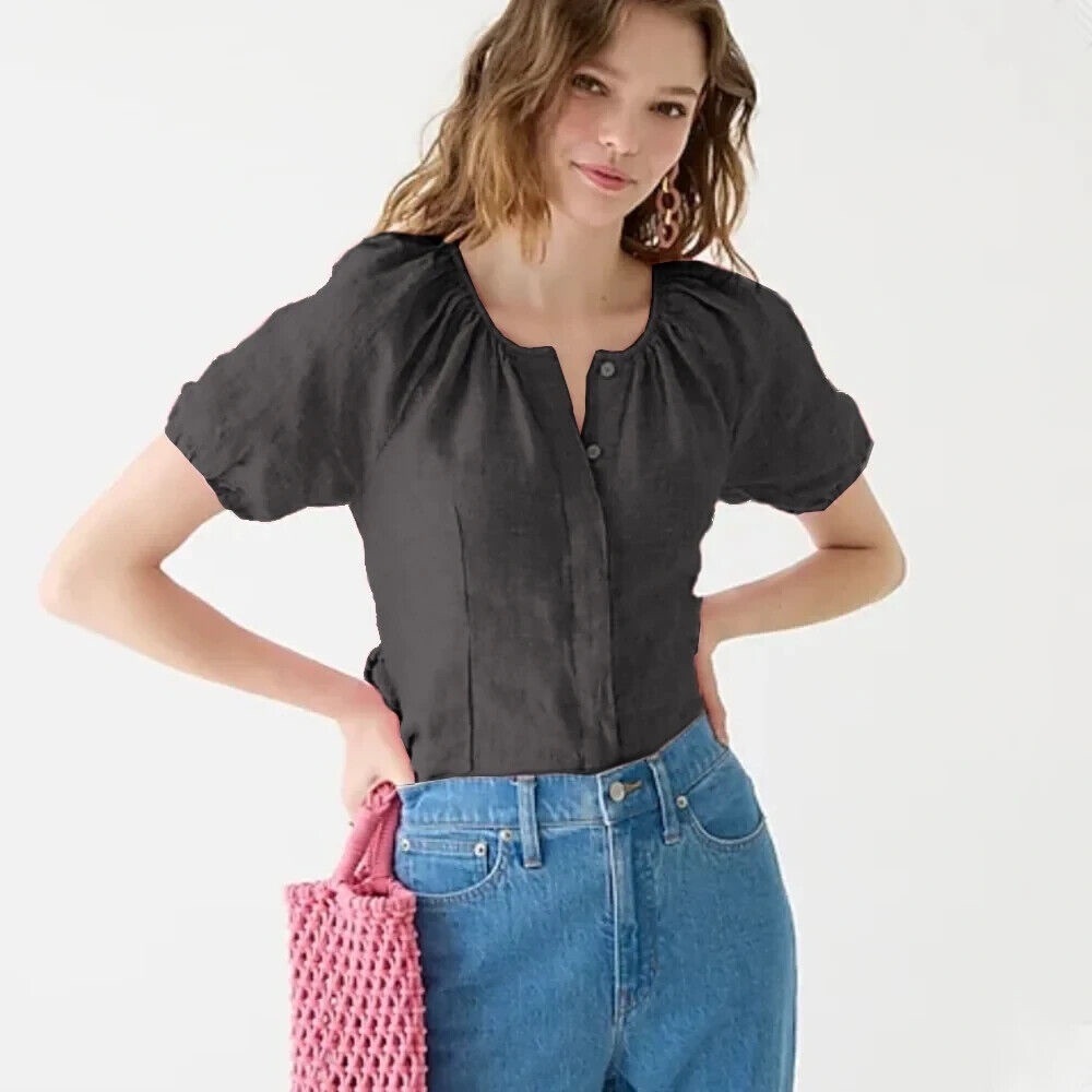 J. Crew Black Short-Sleeve Button Front Blouse
